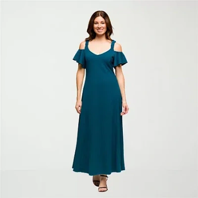 24seven Comfort Apparel Womens Short Sleeve Maxi Dress In Blue