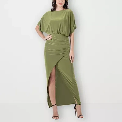 24seven Comfort Apparel Womens Short Sleeve Maxi Dress In Green