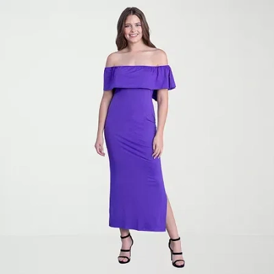 24seven Comfort Apparel Womens Short Sleeve Maxi Dress In Purple