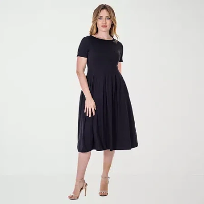 24seven Comfort Apparel Womens Short Sleeve Midi A-line Dress In Black