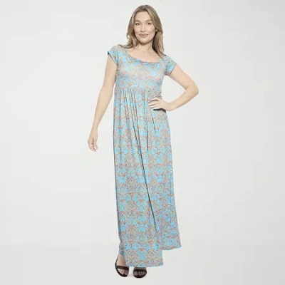 24seven Comfort Apparel Womens Short Sleeve Paisley Maxi Dress In Blue