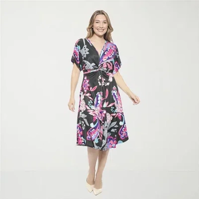 24seven Comfort Apparel Womens Short Sleeve Paisley Midi Wrap Dress In Multi