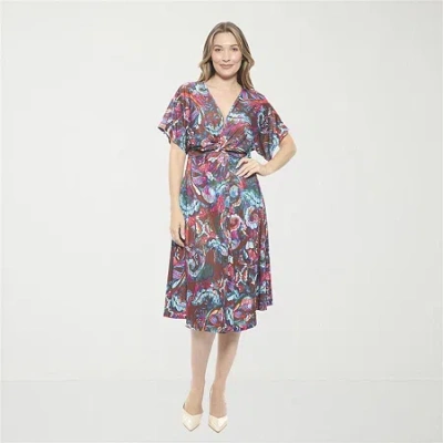 24seven Comfort Apparel Womens Short Sleeve Paisley Midi Wrap Dress In Multi