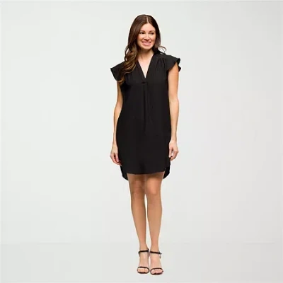 24seven Comfort Apparel Womens Short Sleeve Shift Dress In Black