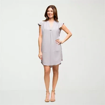 24seven Comfort Apparel Womens Short Sleeve Shift Dress In Gray