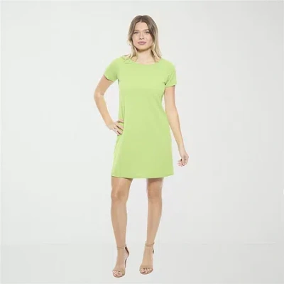 24seven Comfort Apparel Maternity Short Sleeve Round Neck Mini Shift Dress In Green
