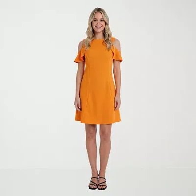24seven Comfort Apparel Womens Short Sleeve Skater Dress In Orange