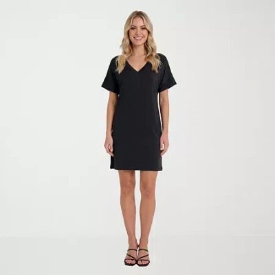 24seven Comfort Apparel Womens Short Sleeve T-shirt Dress In Black