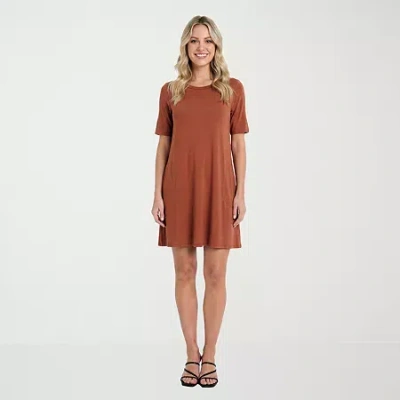 24seven Comfort Apparel Womens Short Sleeve T-shirt Dress In Brown