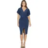 24seven Comfort Apparel Women's Short Sleeve V-neck Twist Front Dress In Blue