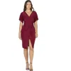 24seven Comfort Apparel Womens Short Sleeve V Neck Twist Front Split Hem Dress In Burgundy