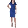 24seven Comfort Apparel Womens Short Sleeve Wrap Dress In Blue