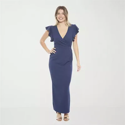 24seven Comfort Apparel Womens Short Sleeve Wrap Dress In Blue