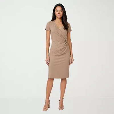 24seven Comfort Apparel Womens Short Sleeve Wrap Dress In Neutral