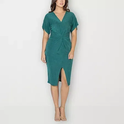 24seven Comfort Apparel Womens Short Sleeve Wrap Dress In Green