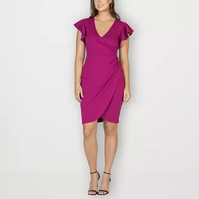 24seven Comfort Apparel Womens Short Sleeve Wrap Dress In Pink