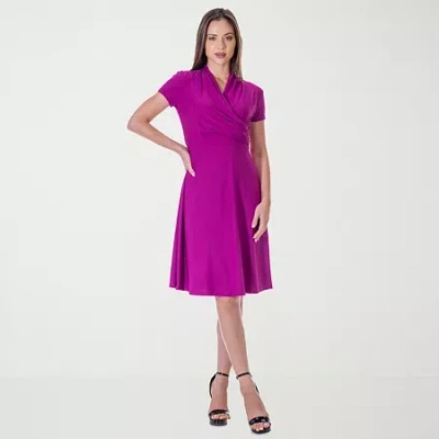 24seven Comfort Apparel Womens Short Sleeve Wrap Dress In Pink