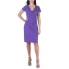 24seven Comfort Apparel Womens Short Sleeve Wrap Dress In Purple