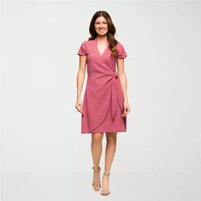 24seven Comfort Apparel Womens Short Sleeve Wrap Dress In Red
