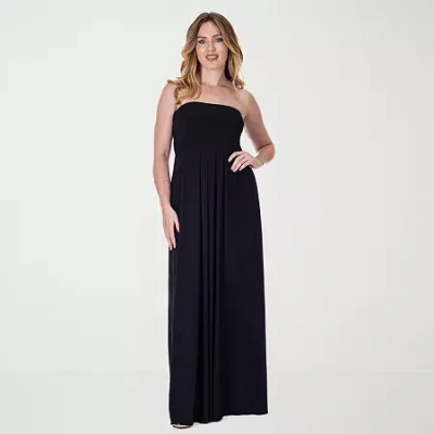 24seven Comfort Apparel Womens Pleated A Line Strapless Maxi Pocket Dress In Black