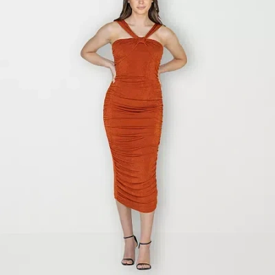 24seven Comfort Apparel Womens Sleeveless Midi Party Dress In Brown