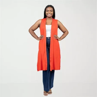 24seven Comfort Apparel Plus Size Asymmetric Open Front Cardigan Sweater In Red