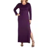 24seven Comfort Apparel Womens Solid Jersey Maxi Dress In Purple