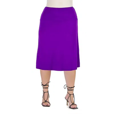 24seven Comfort Apparel Plus Size A-line Elastic Waist Knee Length Skirt In Purple