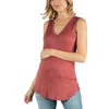 24seven Comfort Apparel V Neck Maternity Tunic Tank Top With Round Hemline In Cinnamon