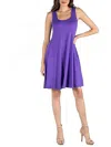24seven Comfort Apparel Petites Sleeveless A-line Fit And Flare Skater Dress In Purple