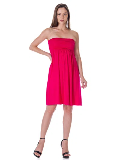 24seven Comfort Apparel Womens Strapless Pleated Empire Waist Flared A Line Knee Length Dress In Pink