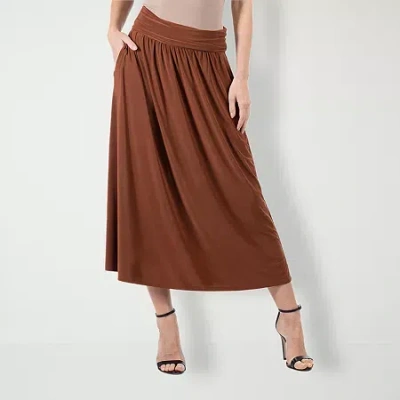 24seven Comfort Apparel Womens Stretch Fabric Maxi Skirt In Brown