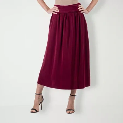 24seven Comfort Apparel Womens Stretch Fabric Maxi Skirt In Red