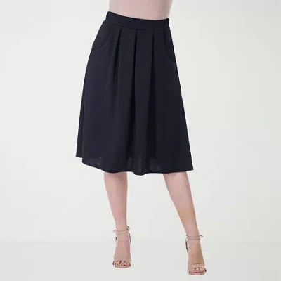 24seven Comfort Apparel Womens Stretch Fabric Mid Rise Pleated Skirt In Blue