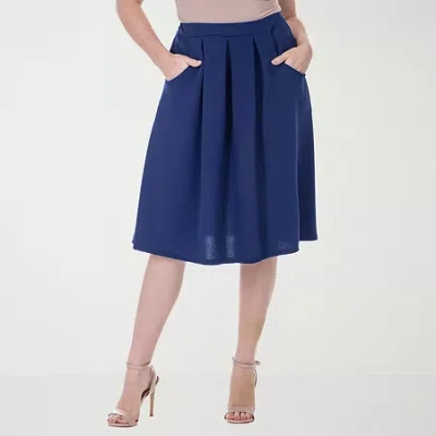 24seven Comfort Apparel Womens Stretch Fabric Mid Rise Pleated Skirt In Blue