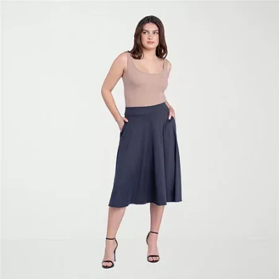 24seven Comfort Apparel Womens Stretch Fabric Mid Rise Pleated Skirt In Blue