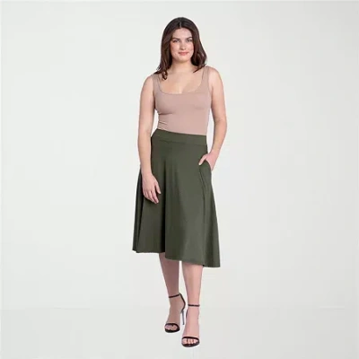 24seven Comfort Apparel Womens Stretch Fabric Mid Rise Pleated Skirt In Green
