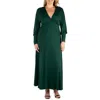24seven Comfort Apparel Women's Plus Size Bishop Sleeves Maxi Dress In Green