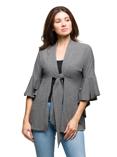 24seven Comfort Apparel Womens Tie Front Bell Sleeve Cardigan In Gray