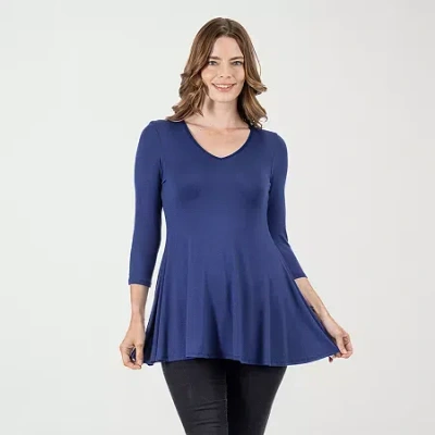 24seven Comfort Apparel Womens V Neck 3/4 Sleeve Tunic Top In Blue