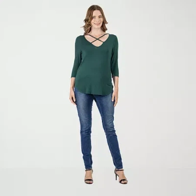 24seven Comfort Apparel Womens V Neck 3/4 Sleeve Tunic Top In Green