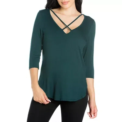 24seven Comfort Apparel Womens V Neck 3/4 Sleeve Tunic Top In Green