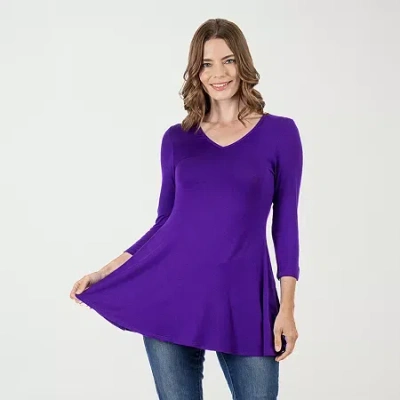 24seven Comfort Apparel Womens V Neck 3/4 Sleeve Tunic Top In Purple