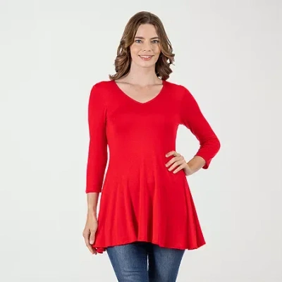 24seven Comfort Apparel Womens V Neck 3/4 Sleeve Tunic Top In Multi