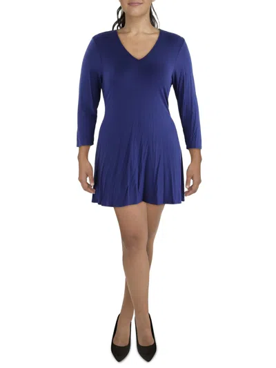 24seven Comfort Apparel Womens V Neck Elbow Sleeve Blouse In Blue