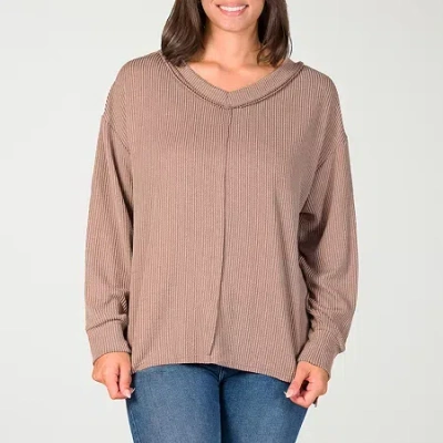 24seven Comfort Apparel Womens V Neck Long Sleeve Blouse In Brown