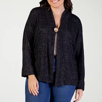 24seven Comfort Apparel Womens V Neck Long Sleeve Button Plus Cardigan In Black
