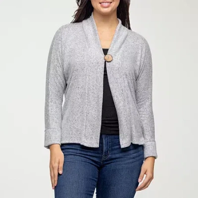 24seven Comfort Apparel Womens V Neck Long Sleeve Cardigan In Gray