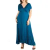 24seven Comfort Apparel Empire Waist V-neck Plus Size Maxi Dress In Blue
