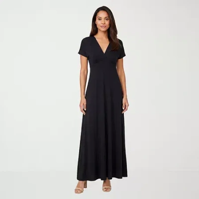24seven Comfort Apparel Womens V Neck Short Sleeve Maxi Dress In Black